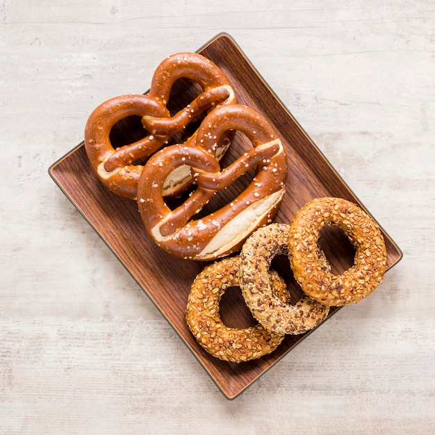 Wooden tray with pastry delicase