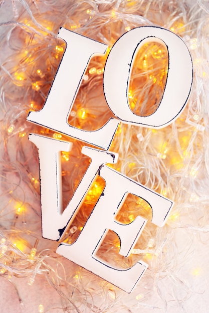 Free photo word love and lights garland