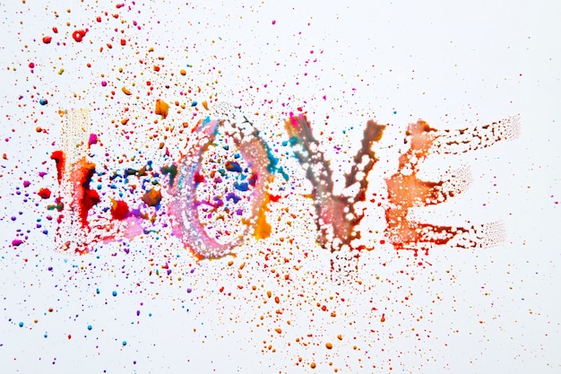 Word Love made with watercolor droplets