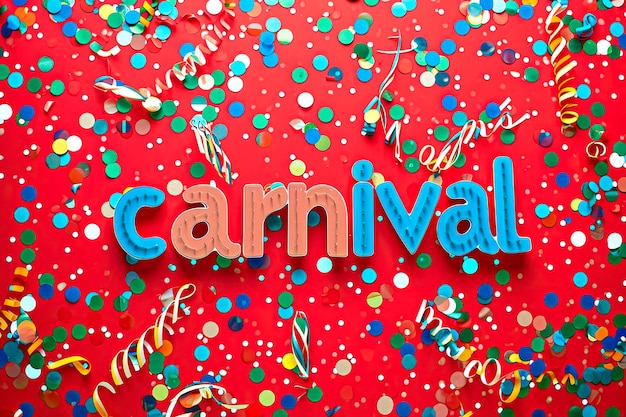 Free photo word quotcarnivalquot on red background and colorful confetti surroundeed