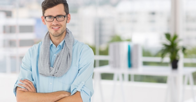 work company male brick wall eye glasses