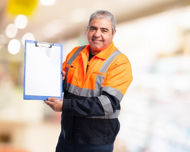 Worker with a poster