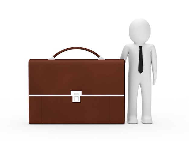 Free photo worker with tie posing with a brown briefcase