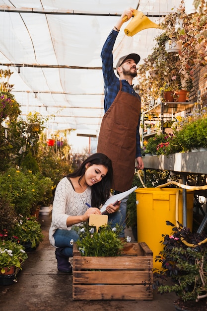 Workers taking care of flowers