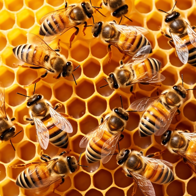 Working bees working on their honey combs