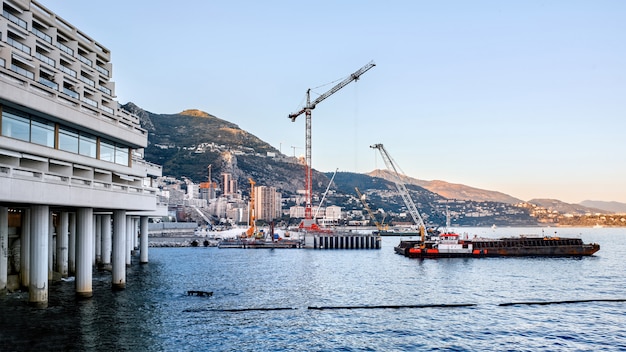 Free photo working process near the sea coast in monaco