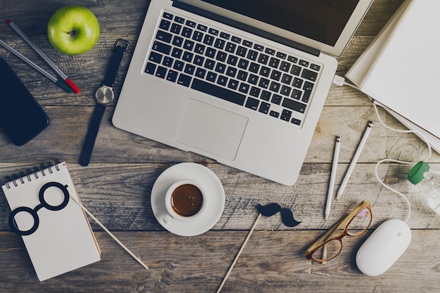 Free Photo working space business freelance concept top view above flat lay. toning. 