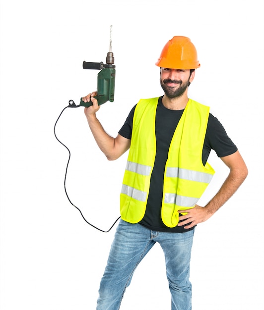 Free photo workman with drill over white background