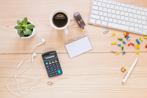 Workplace with calculator keypad and stationary