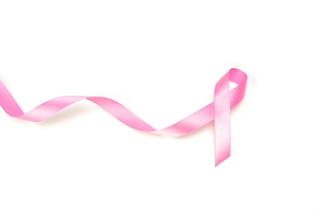 World cancer day : Breast Cancer Awareness Ribbon on white Backg