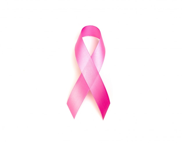 World cancer day : Breast Cancer Awareness Ribbon on white Backg