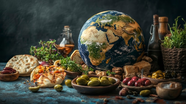 Free photo world food ball filled or surrounded by food for world food day