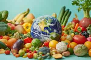 Free photo world food ball filled or surrounded by food for world food day