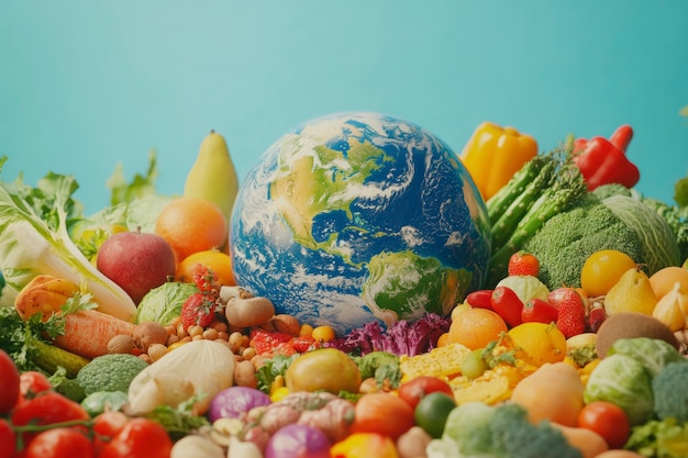 Free photo world food ball filled or surrounded by food for world food day