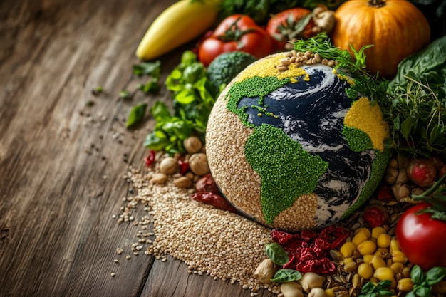 Free photo world food ball filled or surrounded by food for world food day