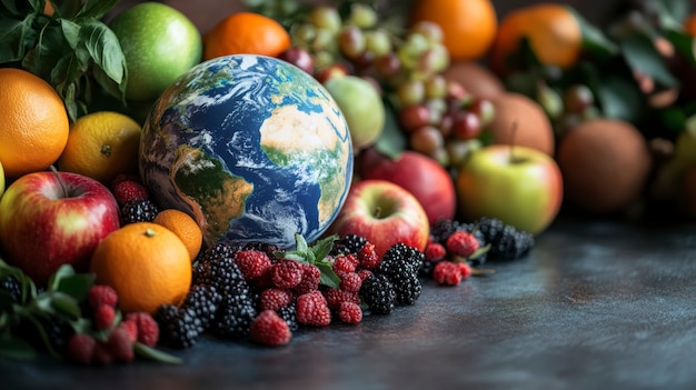 Free photo world food ball filled or surrounded by food for world food day