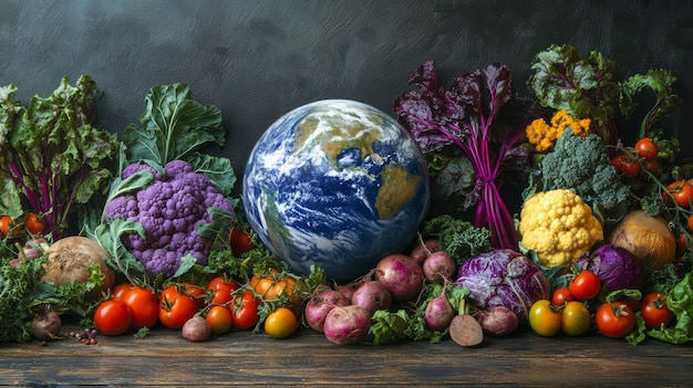 Free photo world food ball filled or surrounded by food for world food day