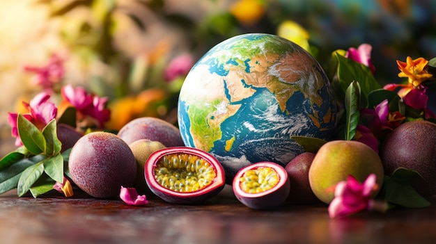 Free photo world food day celebration with world ball or globe surrounded by food