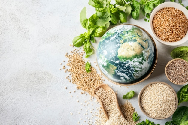 Free photo world food day celebration with world ball or globe surrounded by food