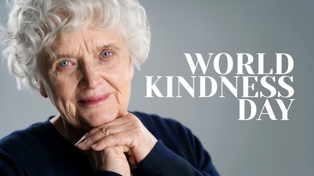 World kindness day banner with woman smiling