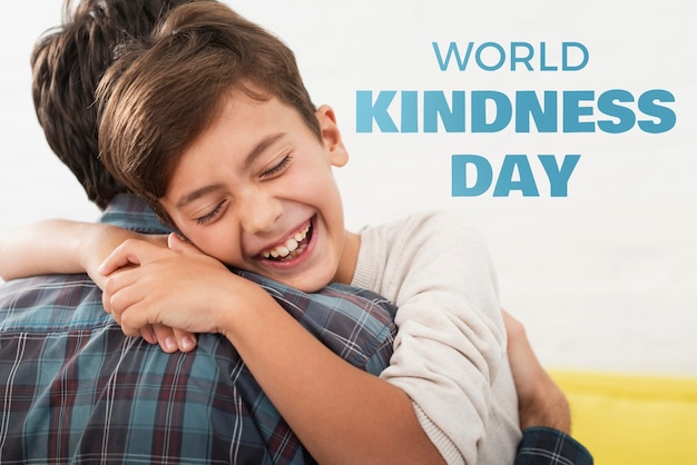 World kindness day with kid and parent hugging