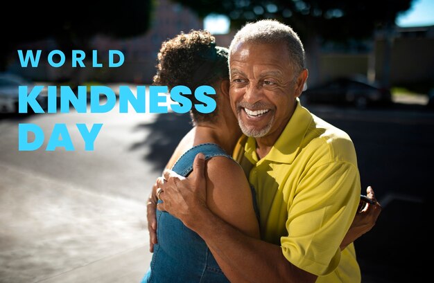 World kindness day with man hugging woman