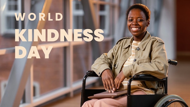 World kindness day with woman in wheelchair