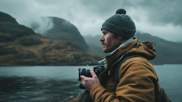 World photography day celebrated by middle-aged man taking photos with camera device