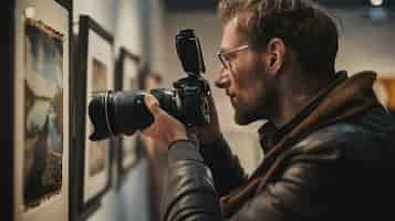 Free photo world photography day celebrated by middle-aged man taking photos with camera device