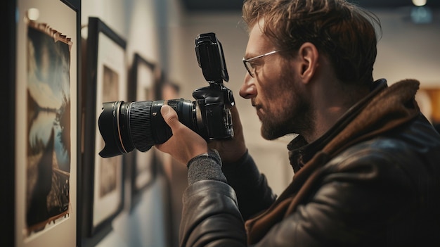 World photography day celebrated by middle-aged man taking photos with camera device