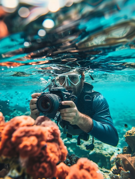 Free photo world photography day celebrated by middle-aged man taking photos with camera device