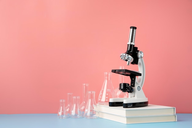 World science day arrangement with microscope and copy space