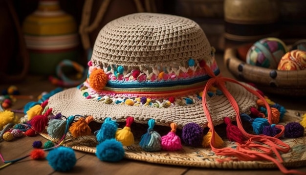 Woven wool cap indigenous culture decoration souvenir generated by AI