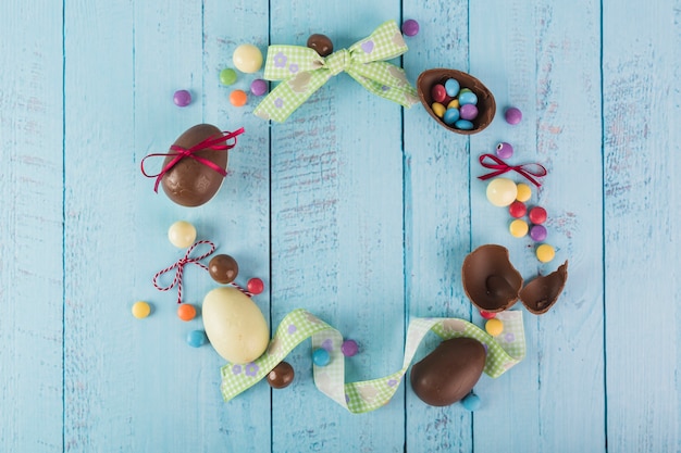 Wreath from sweets and ribbon