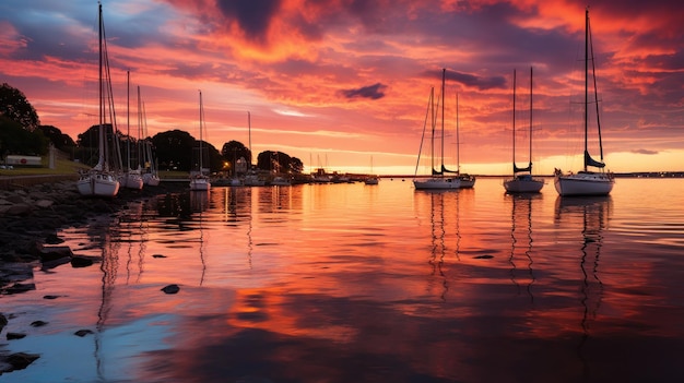 Free Photo yachts lined up at the mooring against the evening sky