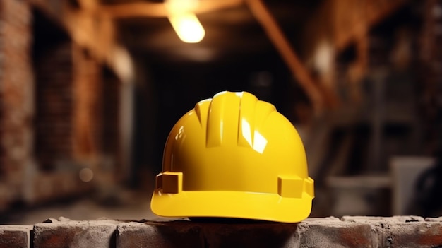 Free photo a yellow construction helmet on the background of a building