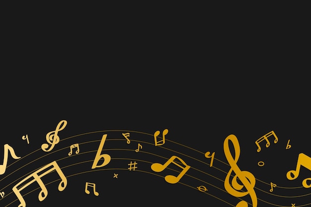 Yellow flowing music notes on black background vector