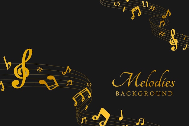 Free photo yellow flowing music notes on black background vector