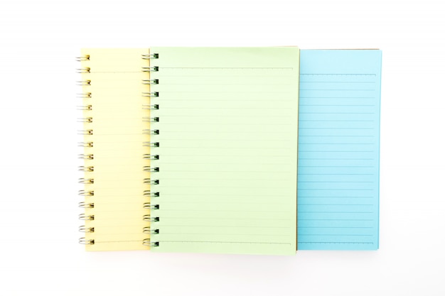 Yellow, green and blue notebooks