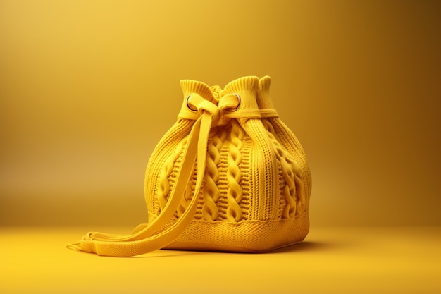 Free photo yellow knitted bag still life