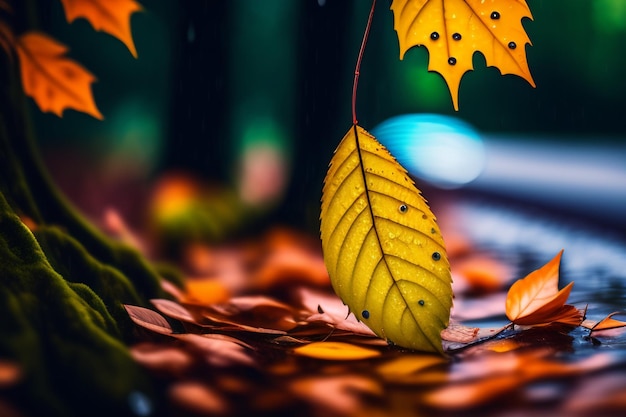 A yellow leaf with the word autumn on it