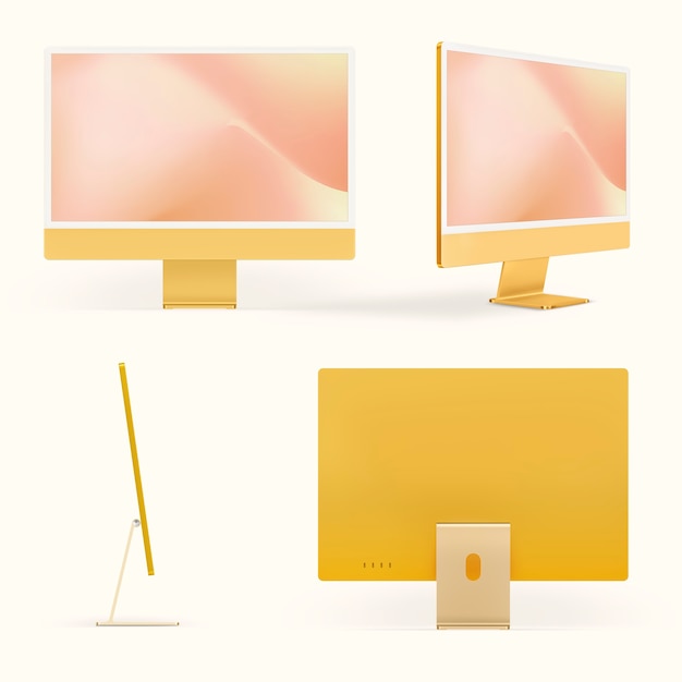 Free photo yellow minimal computer desktop digital device with design space set