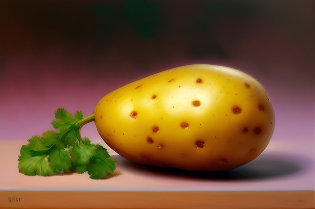 Free Photo a yellow potato with a green leaf on it