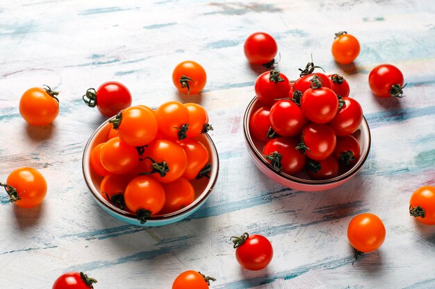 Yellow and red cherry tomatoes.