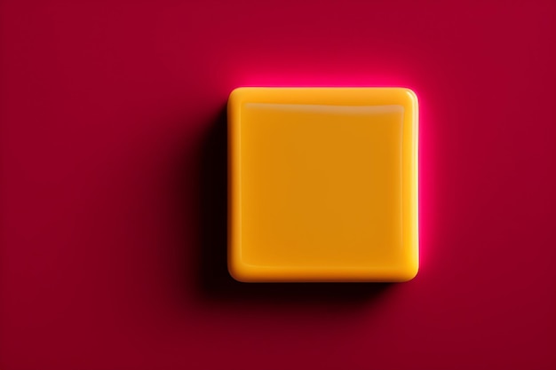 A yellow square with a red background and the word on it