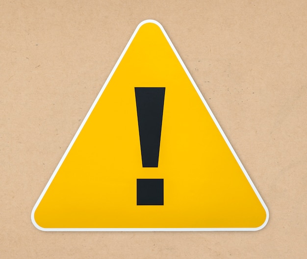 Yellow triangle warning sign icon isolated