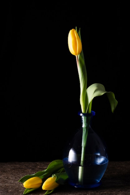 Free photo yellow tulip in vase and beside