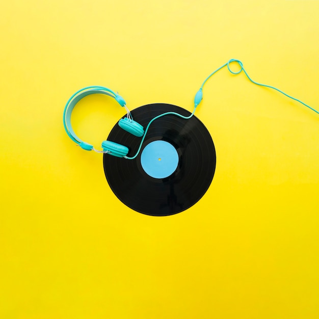 Yellow vintage music concept with headphones