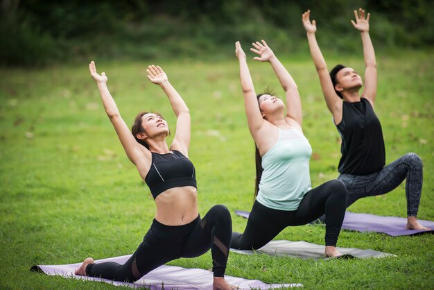 Yoga action exercise healthy in the park