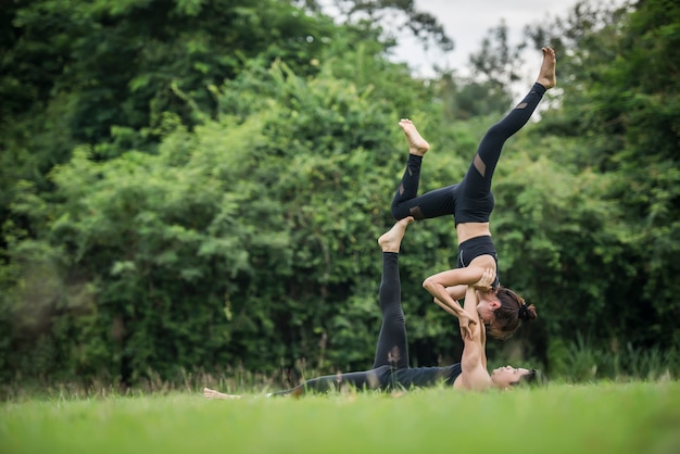 Yoga action exercise healthy in the park